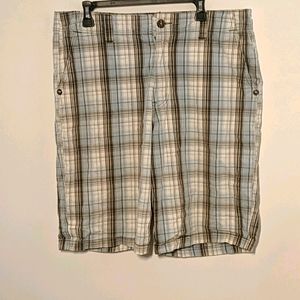 ✅Marc Ecko Brown Blue white Plaid Shorts  Size 36